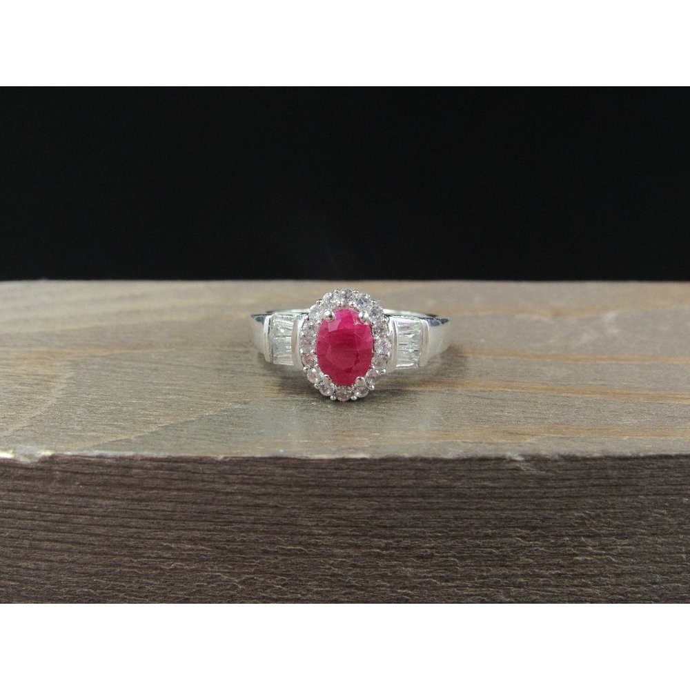 Size 6.25 Sterling Silver Red Ruby With White Topaz Gem Accents Band Ring